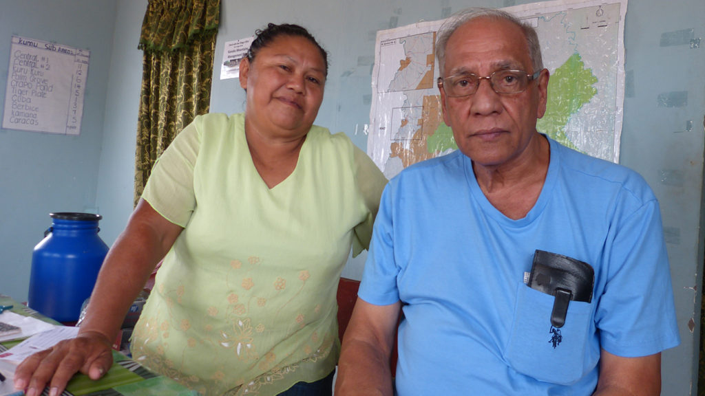 Amerindian Official Odelia Francis (left) with Jai Sears in Kuru Village